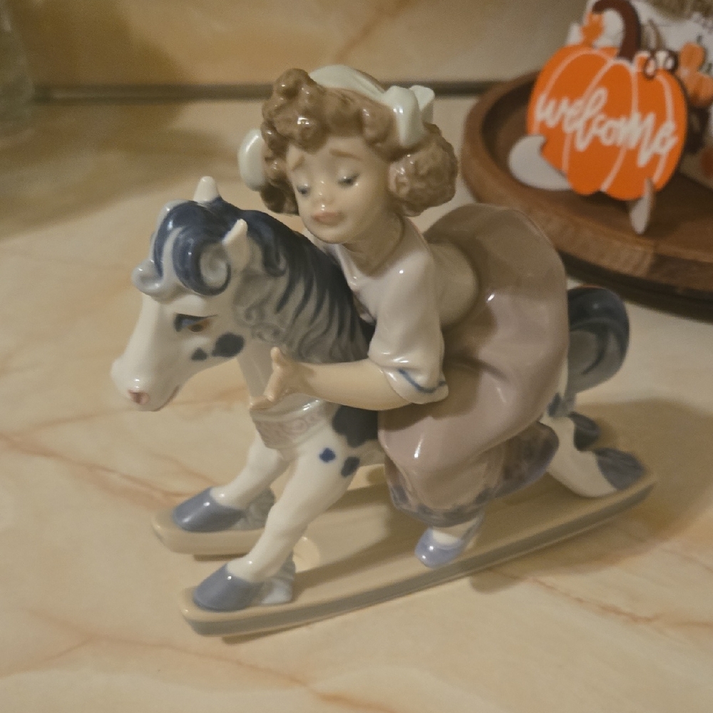 Vintage Lladro "Faithful Seed" Figurine #5769 Girl on Rocking Horse Figurine